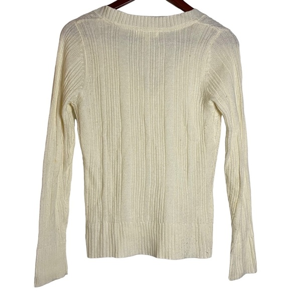 Aeropostale Chunky Cable Knit V Neck Ribbed Cream Long Sleeve Sweater Medium - Picture 2 of 16